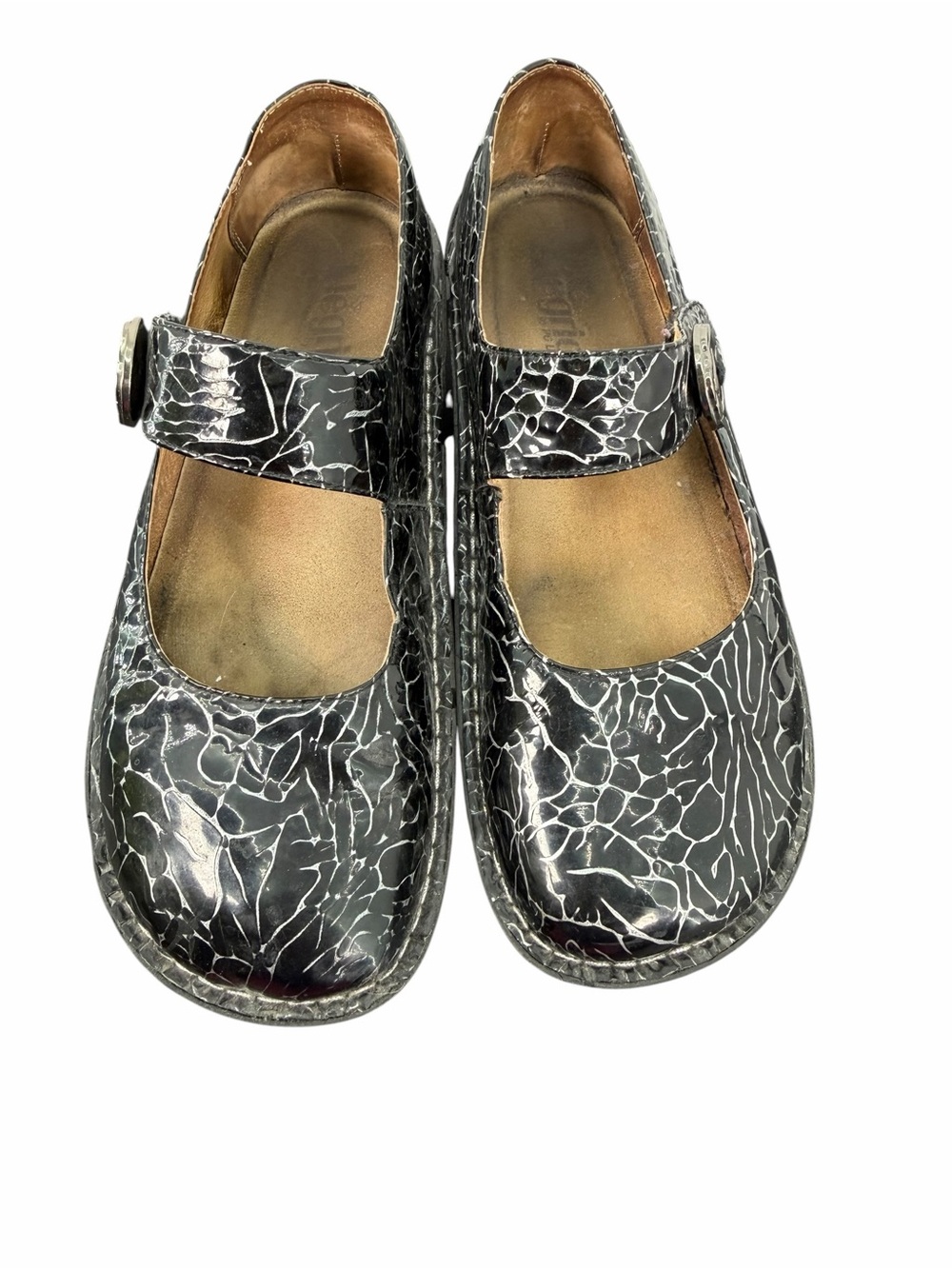 Alegria Paloma Black Crackle Mary Jane Flats